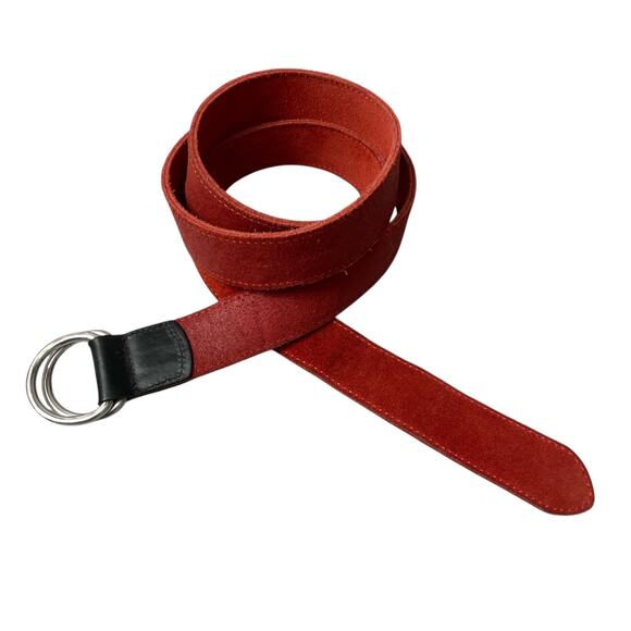 Polo Ralph Lauren PRL Leather Belt Large Red D Ring Silver Buckle Suede 1.25" - Picture 1 of 10